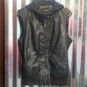 Faux leather black hooded vest. Size XL